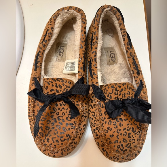 UGG Shoes - UGG Women's Leopard Print Moccasin Slippers - Tan and Black